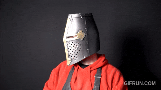 Person wearing the crusader helmet